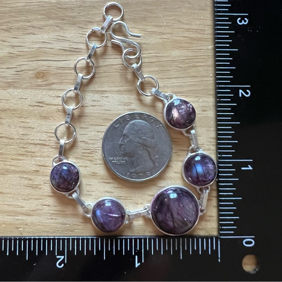 New Purple Enhanced Labradorite Stone Silver Overlay Bracelet 6” - 7.5” - Picture 6 of 8